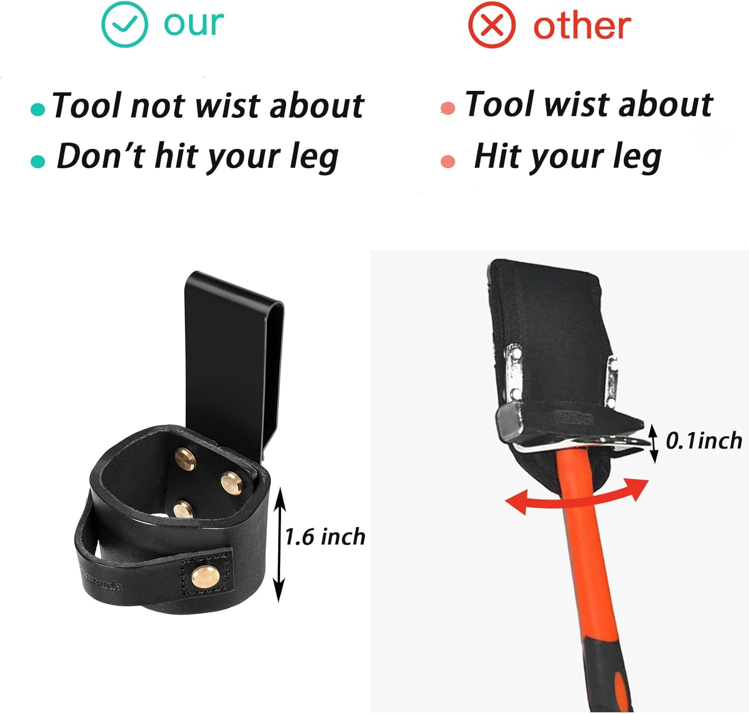 Hammer Holder,Professional Leather Hammer Holster – Clip-On Tool Belt Holder for