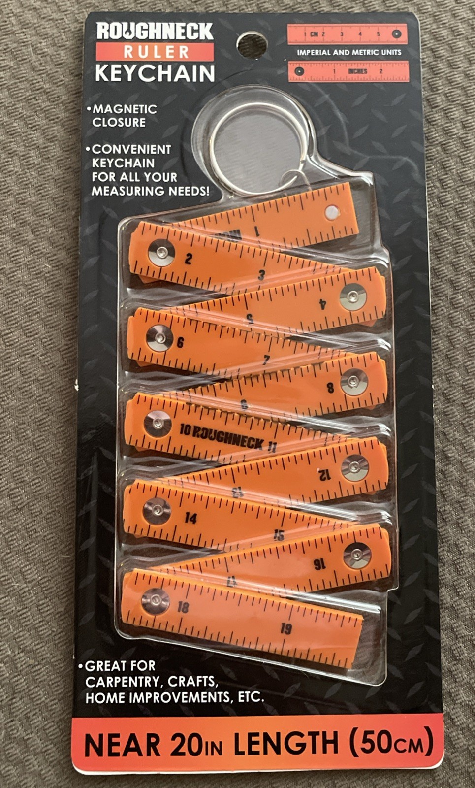 Roughneck Ruler Keychain/Keys Lanyard Measurements Durable Orange Easy 20 Inches