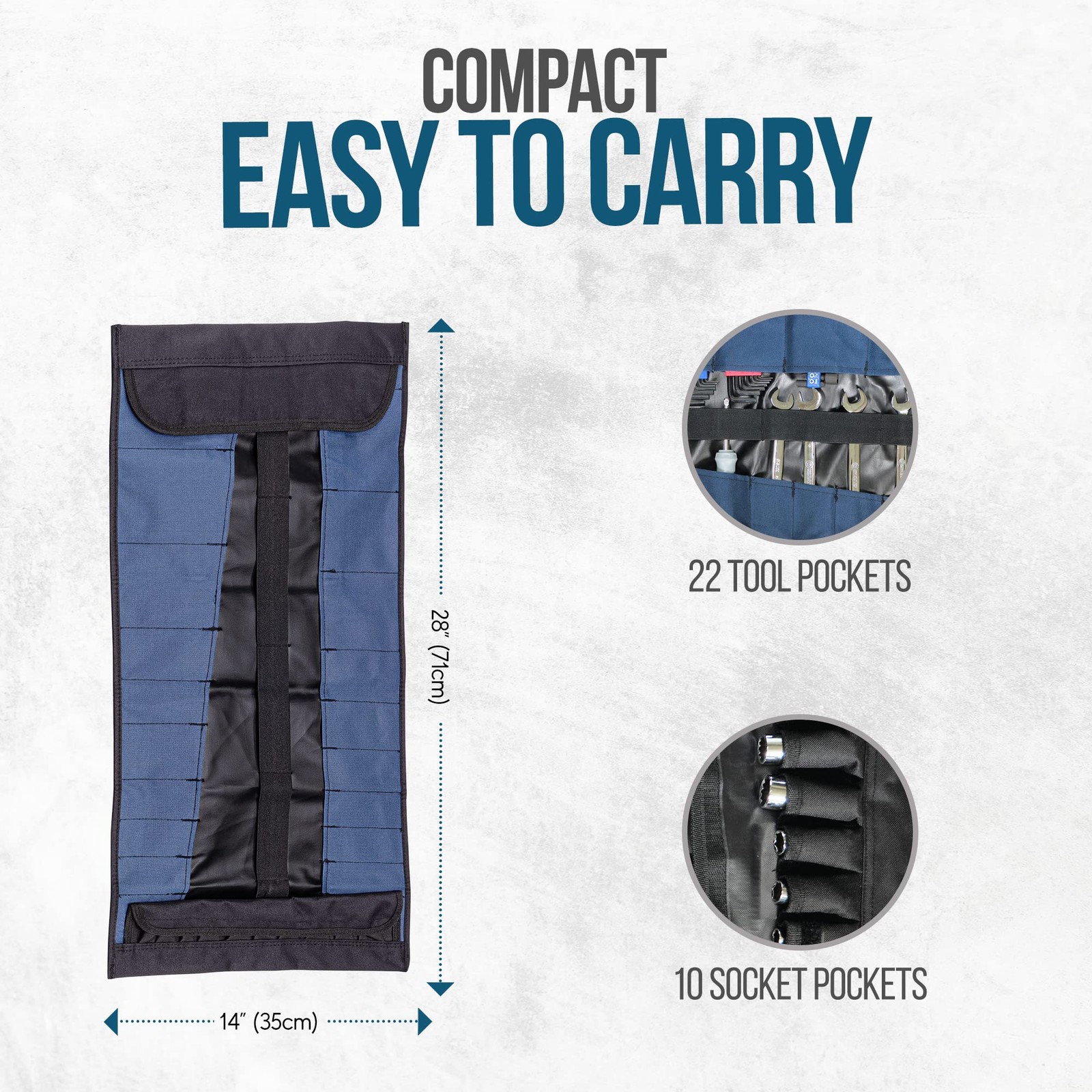 32 Pocket Tool Roll 24 inches (L) x 14 (W) x 24 (H), Black