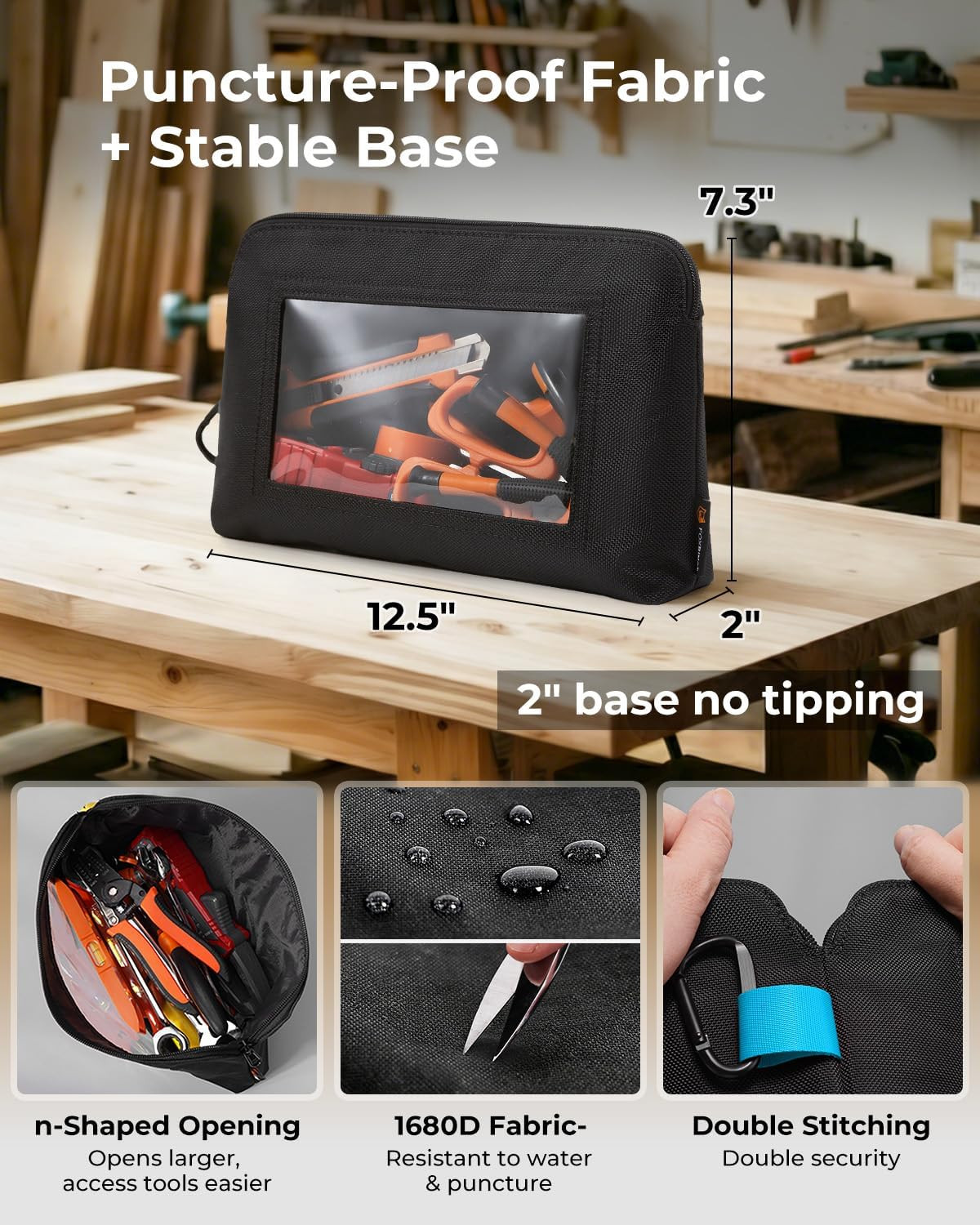 Foxrino Tool Pouch with Clear Window for Men, 1680D Oxford Small Tool Bag, Heavy