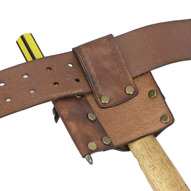 TOURBON Leather 3-in-1 Pocket Tool Belt Pouch Hammer Sheath Tape Measure Holder