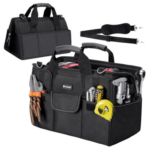 Heavy Duty Tool Bag with Multi-Pockets, Portable Tool 14″ Standard Base Black