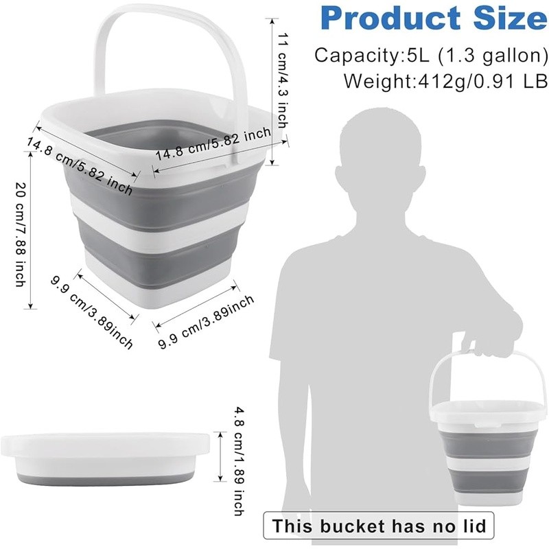 Collapsible 5L Heavy-Duty Bucket Multi-Purpose Portable Cleaning Utility Tool US