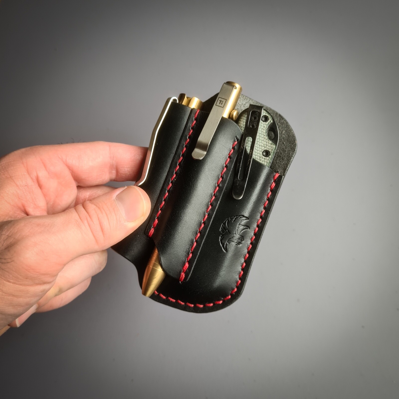 Handmade Leather Edc Pocket Organizer, Flashlight, Pen and Knife Leather Sheath