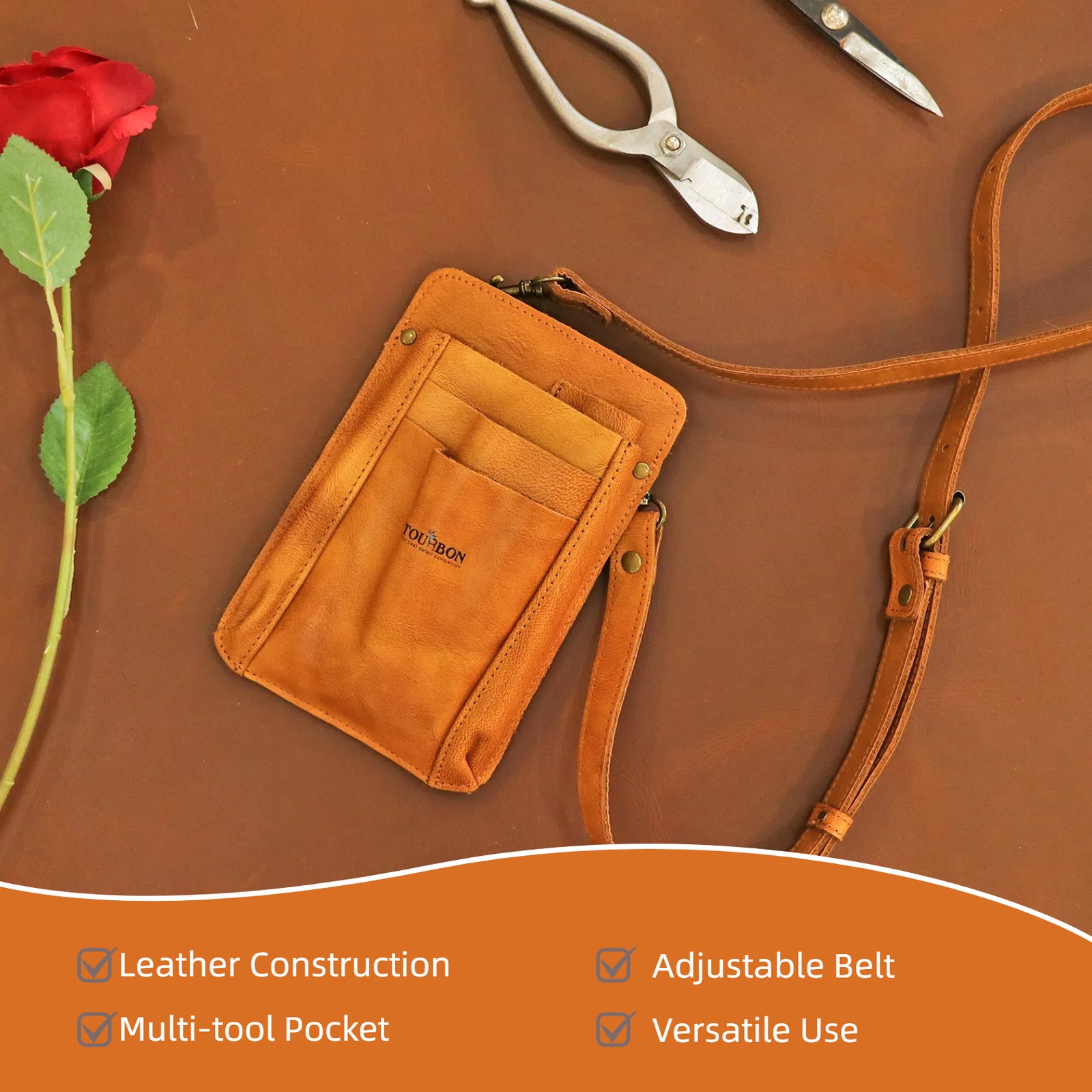 TOURBON Leather Garden Belt Tools Utility Pouch Florists Crossbody Bag for Girls