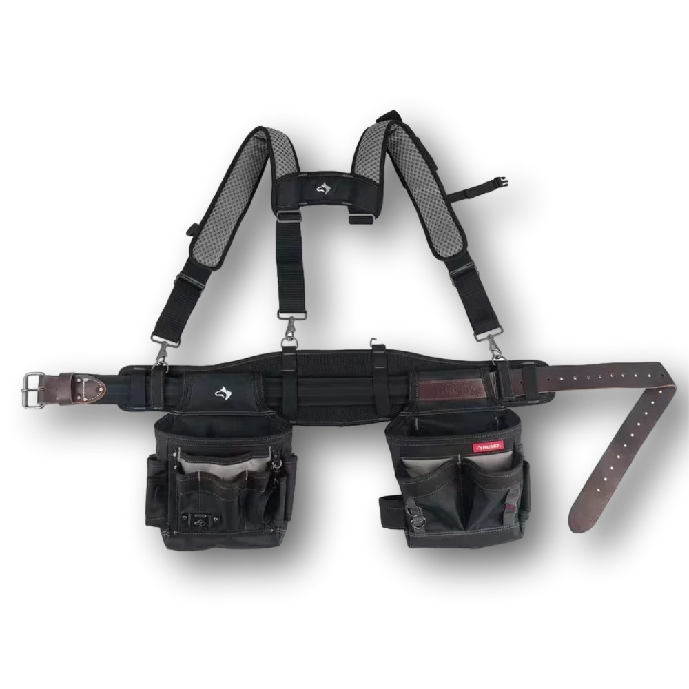 Husky Electricians 2-Bag Tool Belt w/Suspenders Black Polyester Pro – NEW w/tags