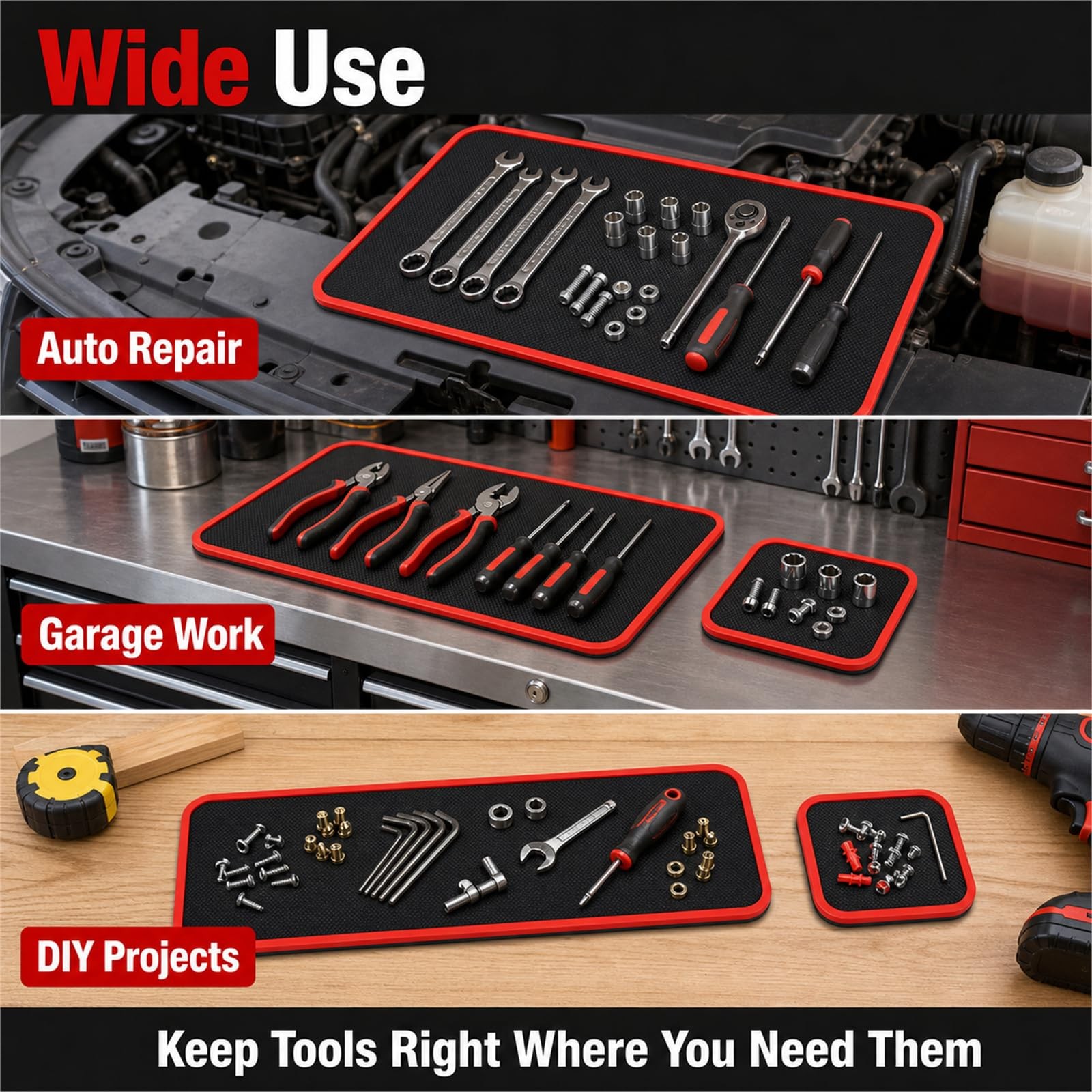 3 Sizes Magnetic Tool Mat Set Heavy Duty Flexible Car Repair Mechanic Tray