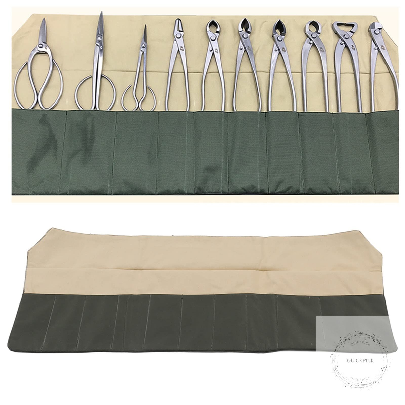 Bonsai Tool Roll, 10-Pocket Waterproof Canvas Bonsai Tool Case Heavy Duty Multif