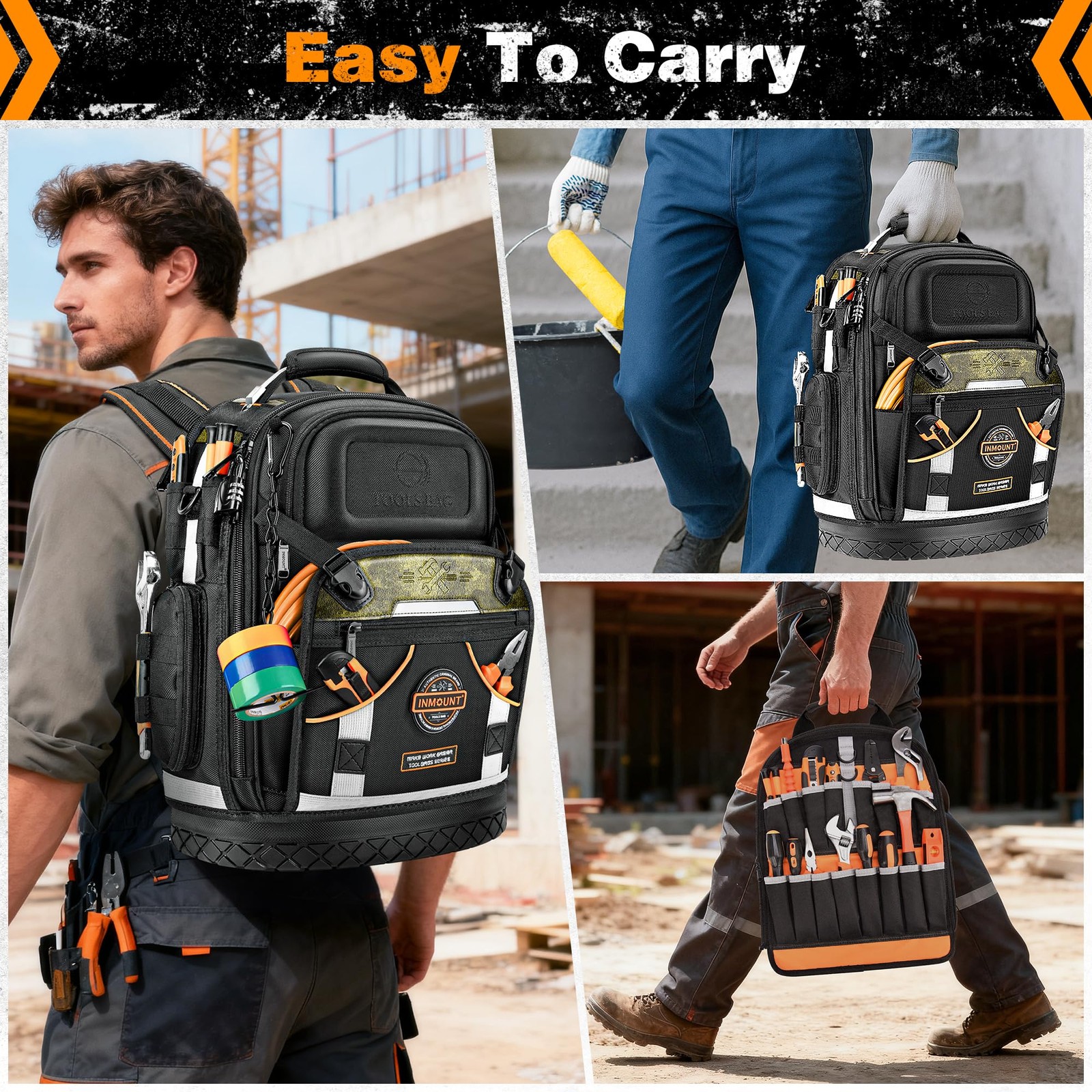 Tool Backpack Bag, Electrician Bag 15.1″L x 7.8″W x 19″H, Black-4PCS