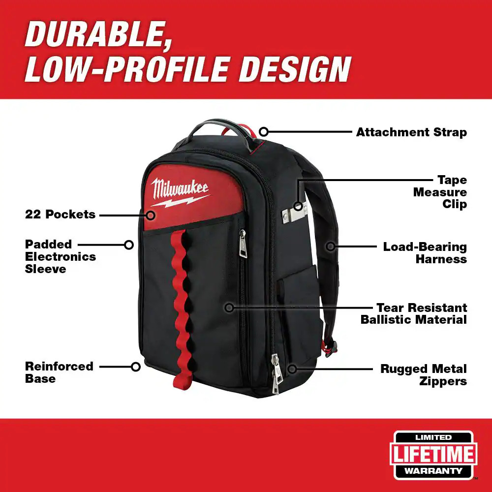14 In. Low Profile Backpack with Multi-Size Zipper Tool Bags in Red (3-Pack)