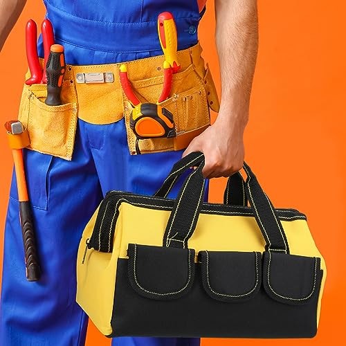 9 Pcs Tool Bag for Men 3 Heavy Duty Wide Mouth Tool 13 Inch Blue Red Yellow