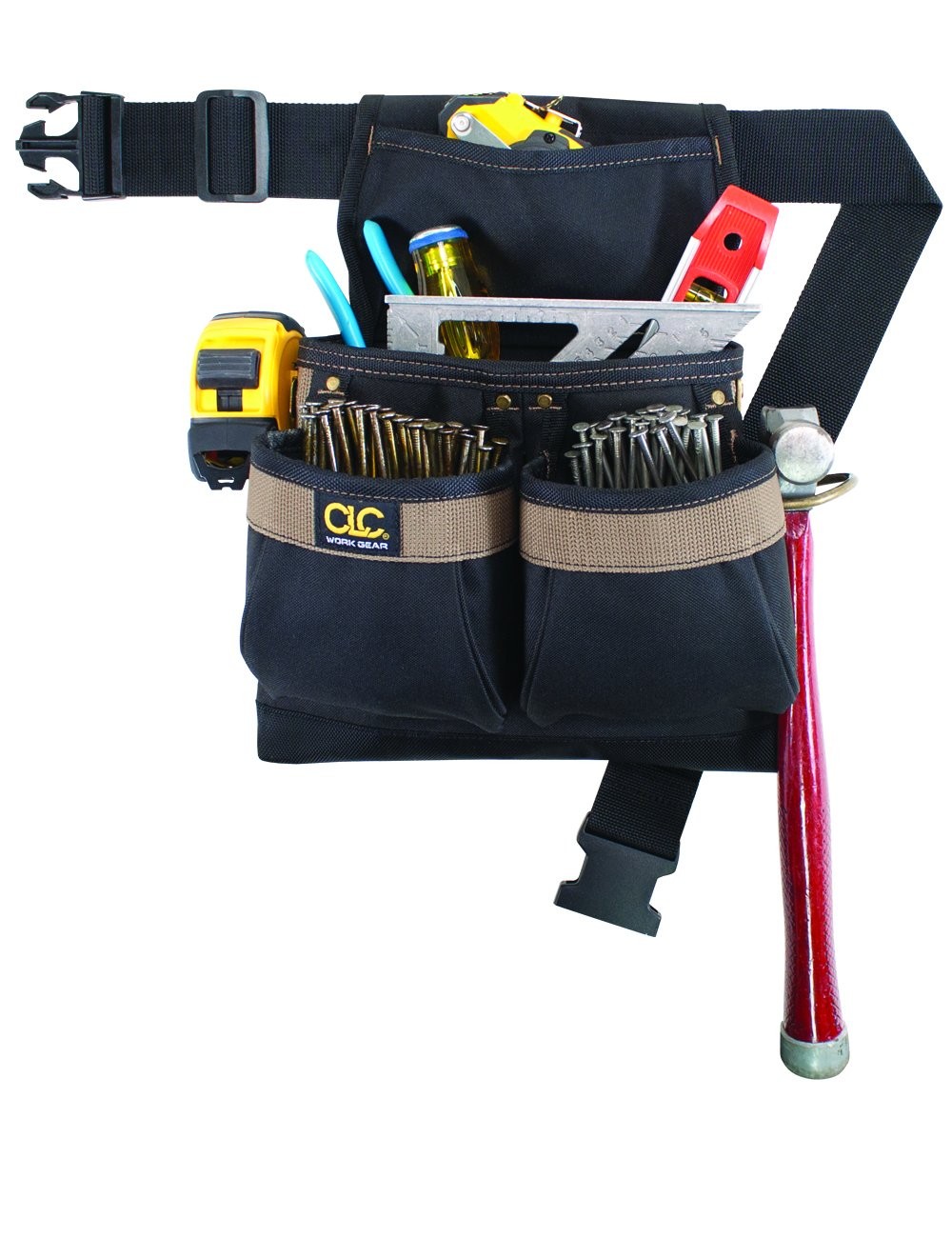 CLC PK1836 Framer’s Nail and Tool Bag with Poly Web Belt, Poly, 5-Pocket, Bla…