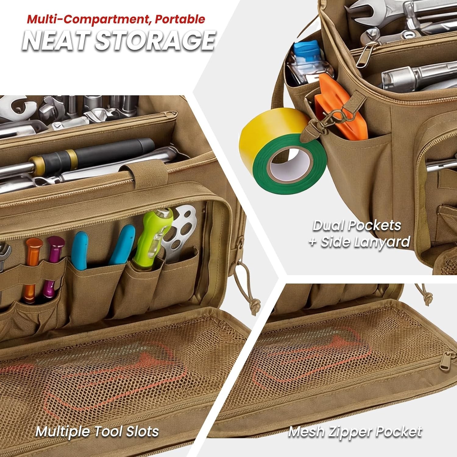 Canvas Tool Tote 14 Inch Heavy Duty Reinforced Bottom Multiple Pockets Organizer