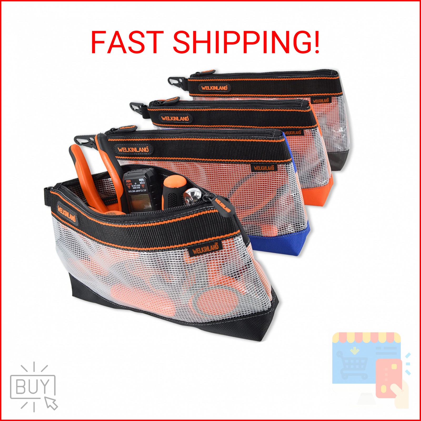 WELKINLAND Clear Tool Pouch, 4PCS Tool pouches, 13″ Tools pouch, Zipper tool pou