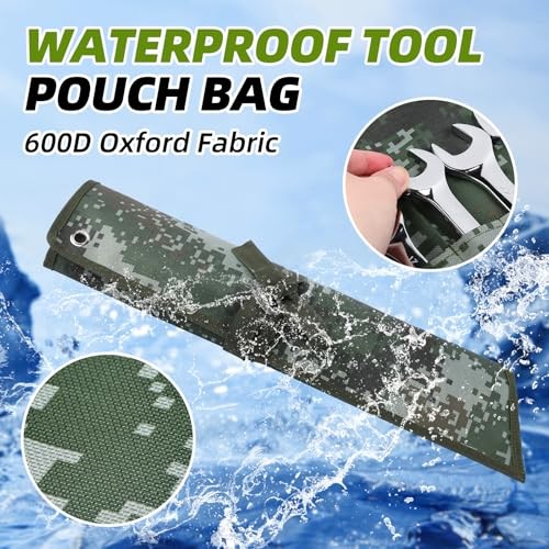 16 Pocket Wrench Roll Organizer – Rolled Tool Pouch Bag – Dark Camouflage
