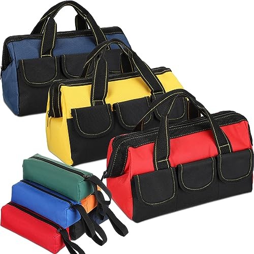 9 Pcs Tool Bag for Men 3 Heavy Duty Wide Mouth Tool 13 Inch Blue Red Yellow