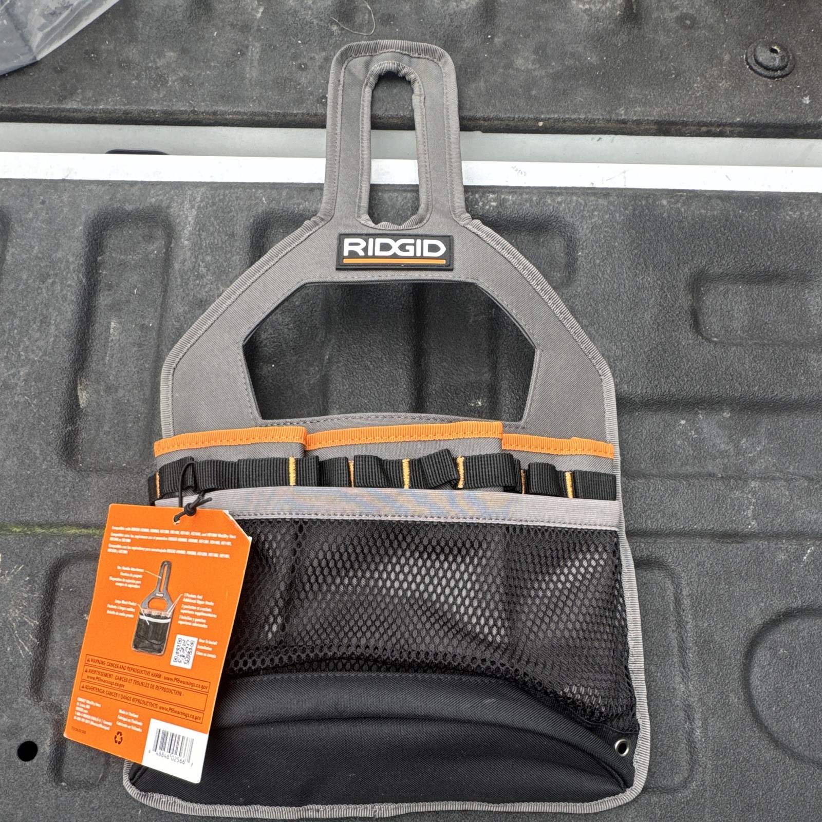 RIDGID Tool Bag Hanging Organizer Pouch w/ Handle, Multi Pockets Gray/Orange