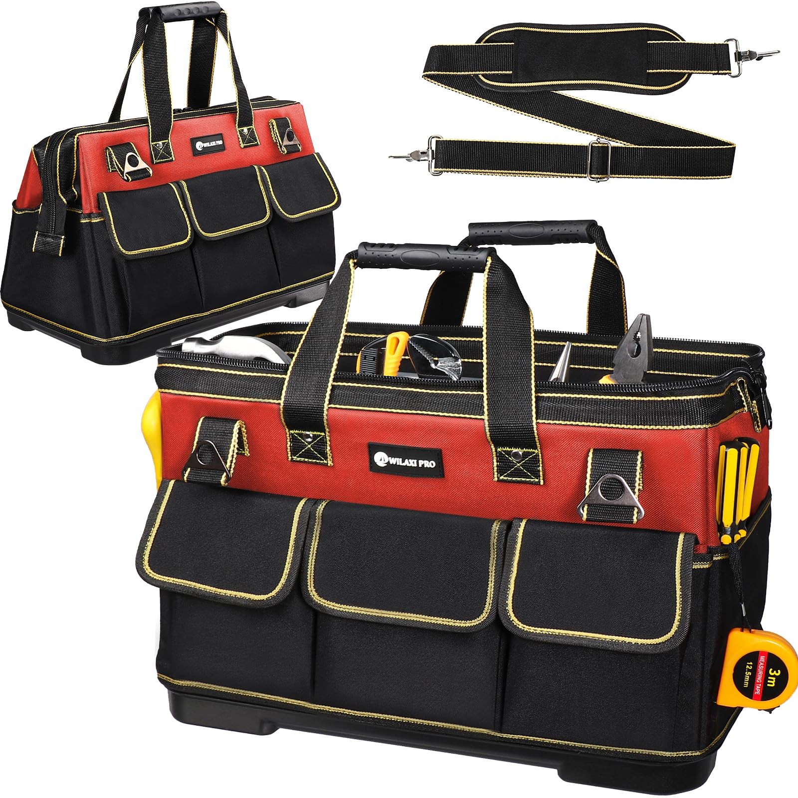 Tool Bag Red 20 Inch Waterproof Molded Base Wide Mouth Tote Electrician