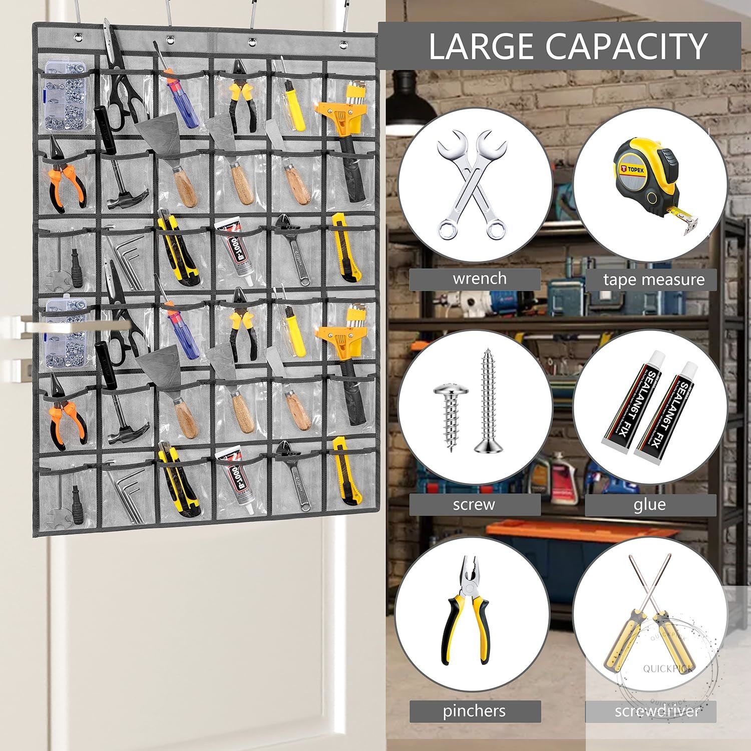Over Door Hanging Tool Storage Bag Wall Mounted Screw Organizer Garage Accessori