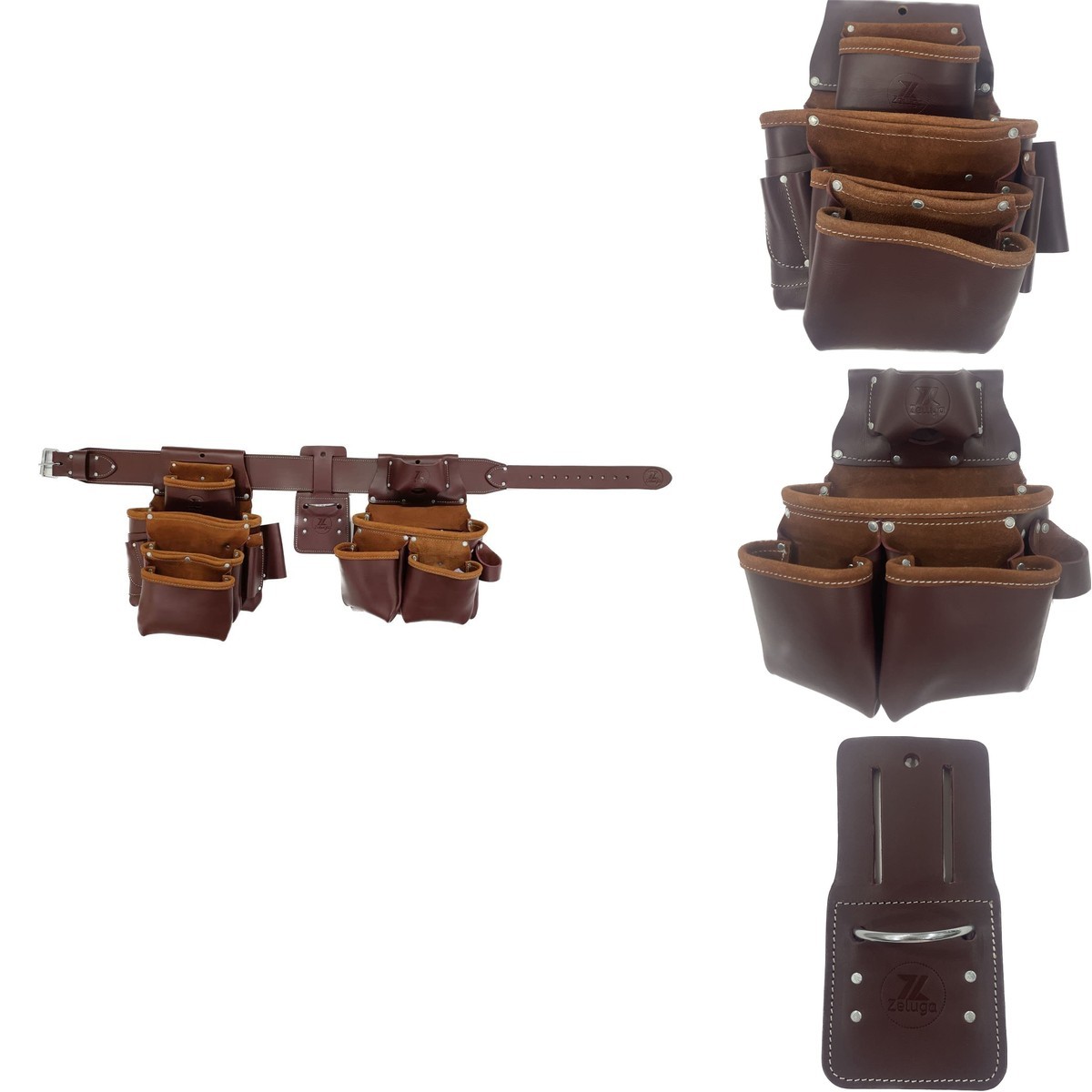 Zeluga 20-234 100 Top Grain Leather Pro Seven Bag Framer Set Brown