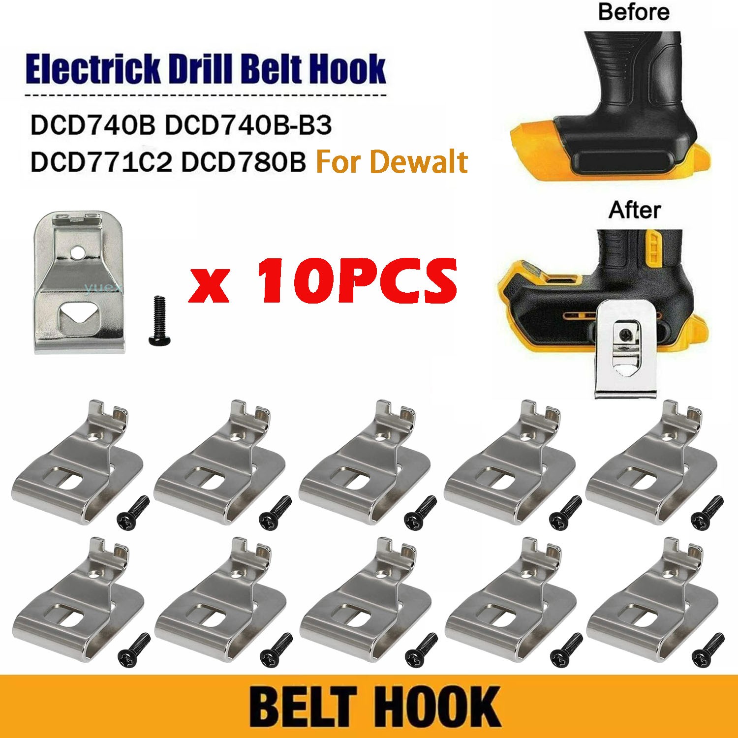 10 Pack Belt Clip Hook Cordless Drill Holder w/Screws For Dewalt 18/20V Tools