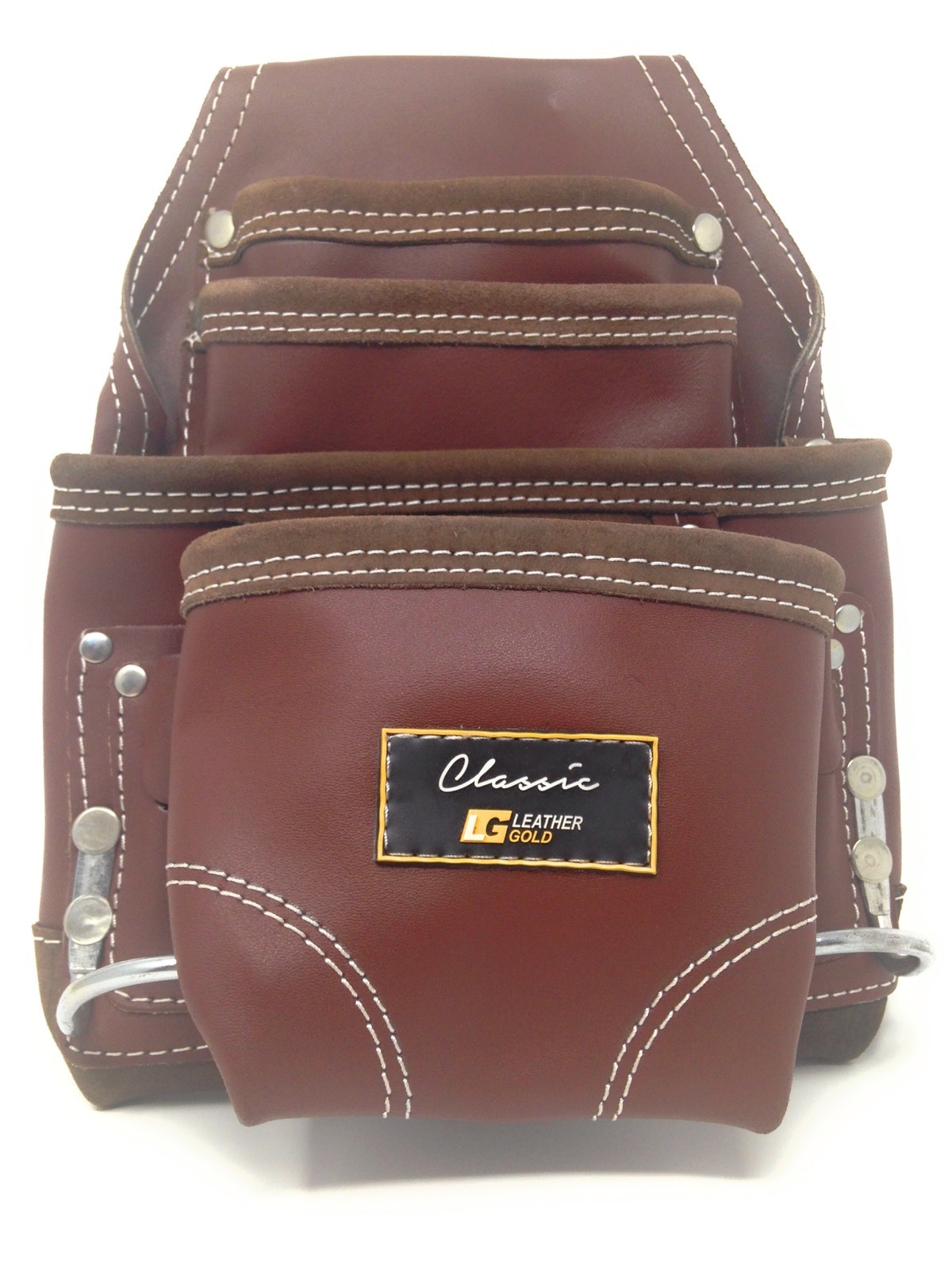 Pack Of 10 Leather Gold CLASSIC Ten Pocket BRN Tann Tool Pouch 2 Hammer Holders