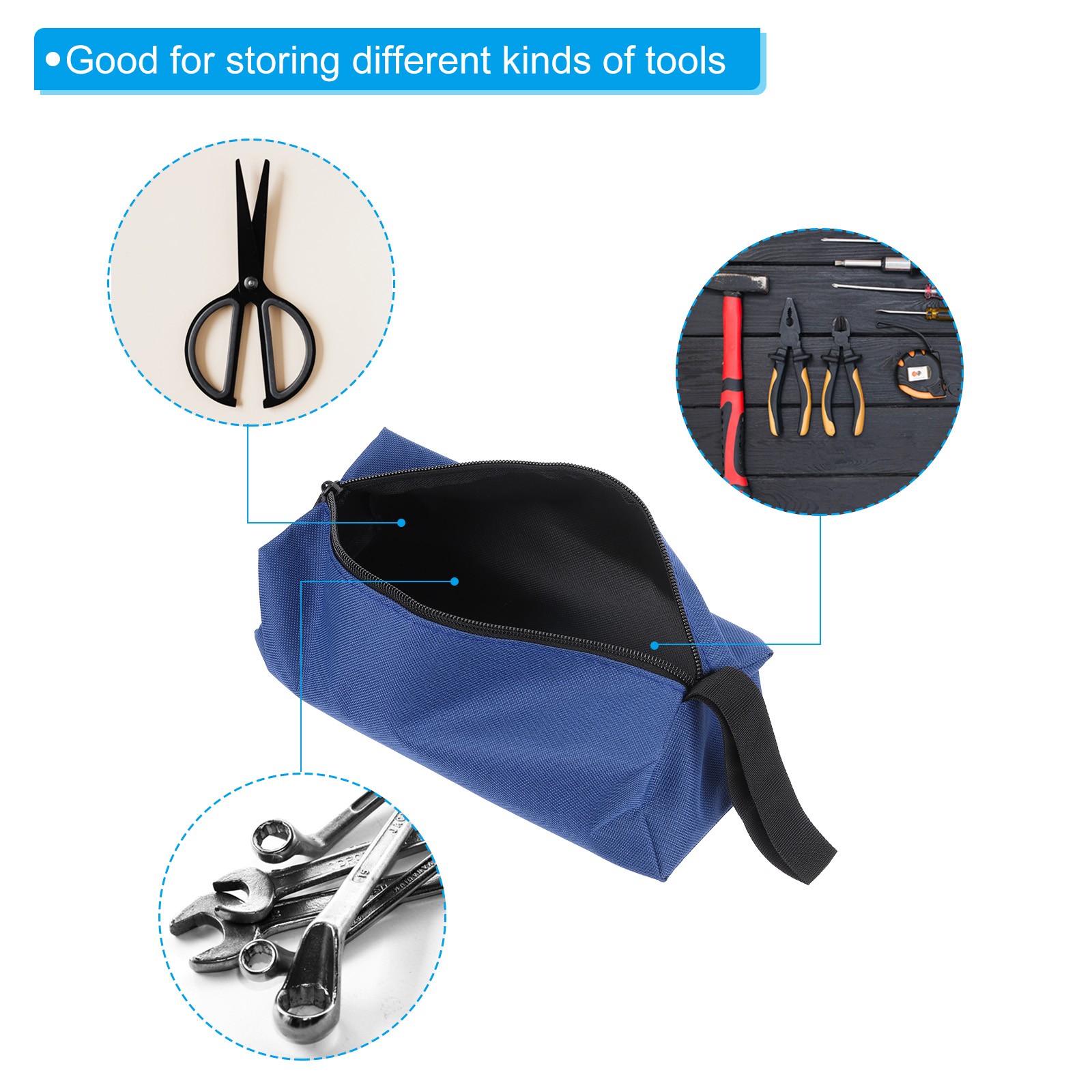 10″ Zipper Tool Pouch Multipurpose Tool Bag Waterproof Tote Bag, Blue