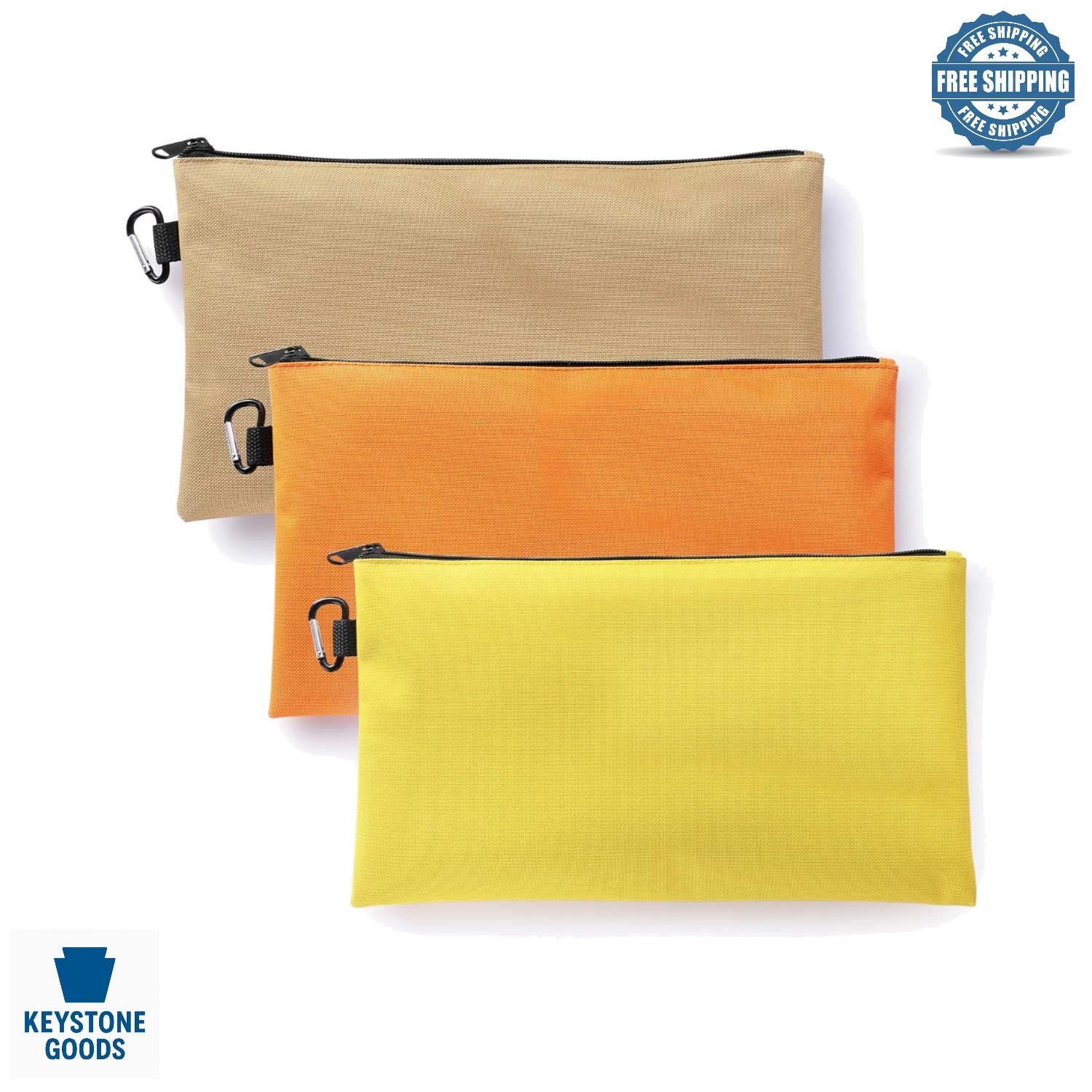 3-Piece Lightweight Nylon Tool Pouch Set with Carabiner Clips & Color-Coded O…