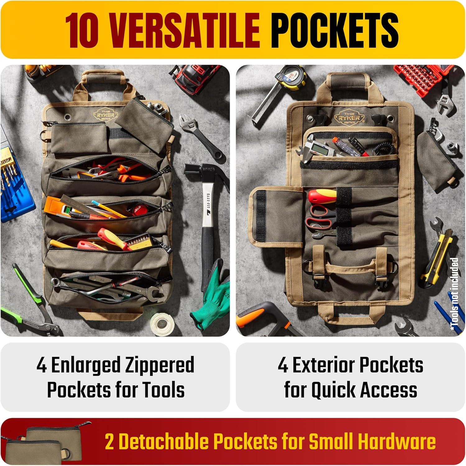 The Ryker Roll up Tool Bag Organizer Gifts for Him Heavy Duty Motorcycle Tool Ro