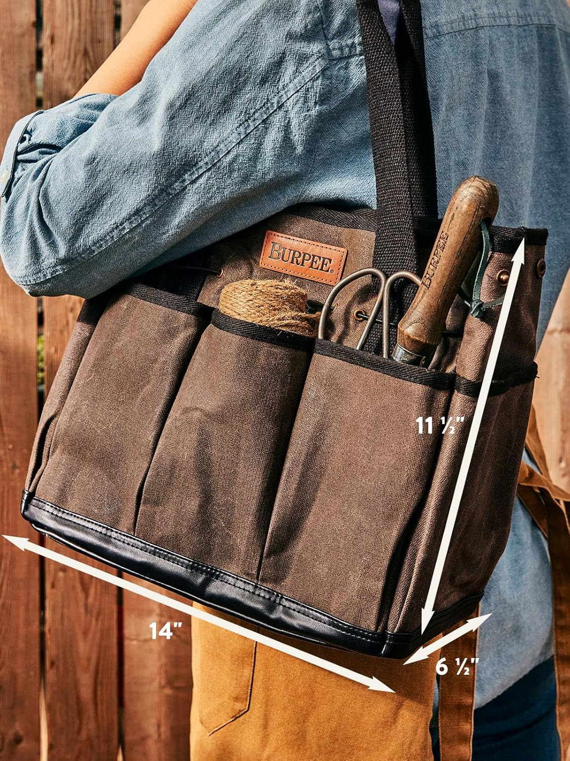 Waxed Canvas Garden Tool Tote | Heavy-Duty Tote Bag Storage Organizer for Garden