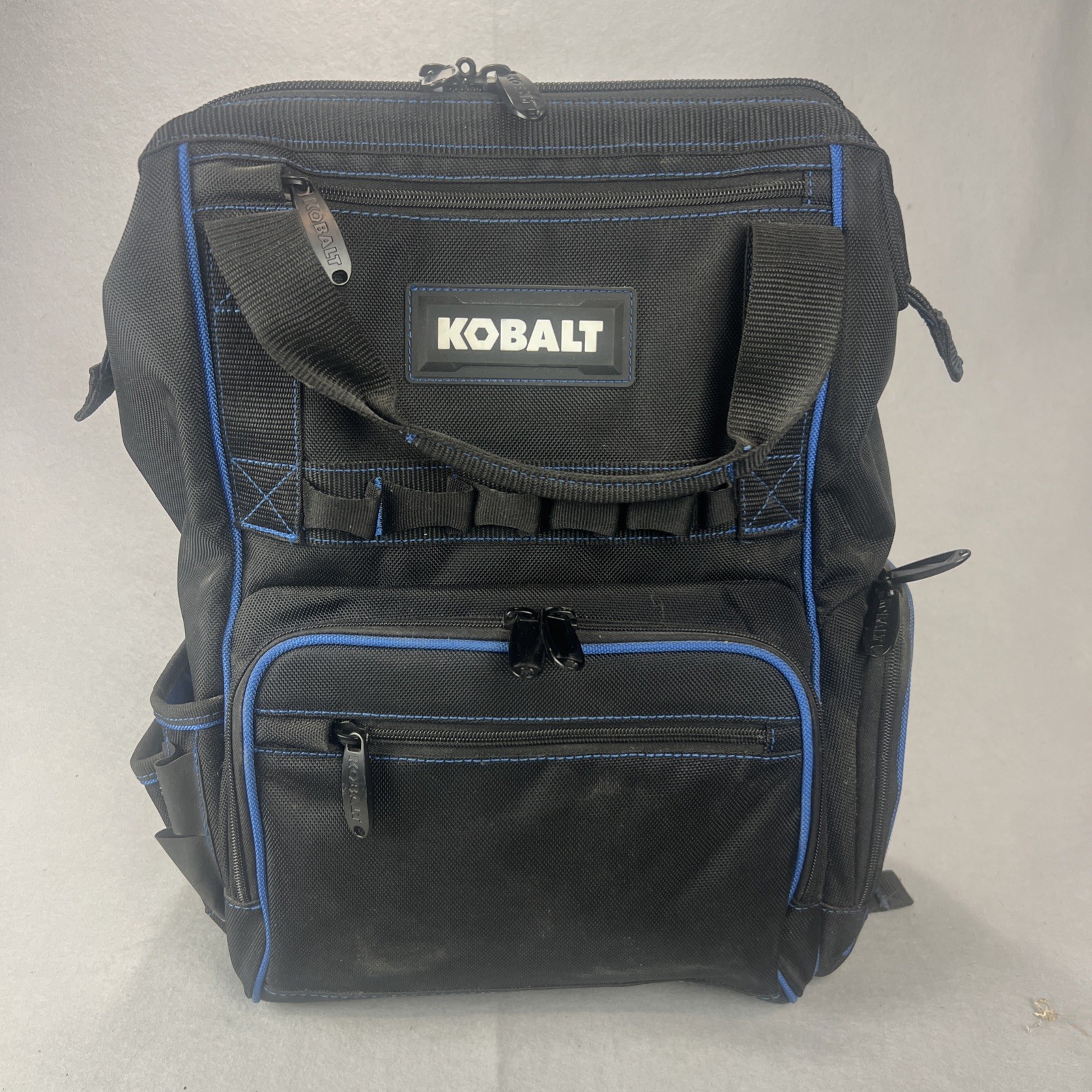 Kobalt Black/Blue Zippered Tool Backpack Tool Bag Job construction mechanic
