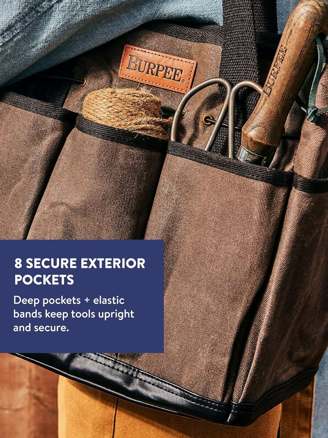 Waxed Canvas Garden Tool Tote | Heavy-Duty Tote Bag Storage Organizer for Garden