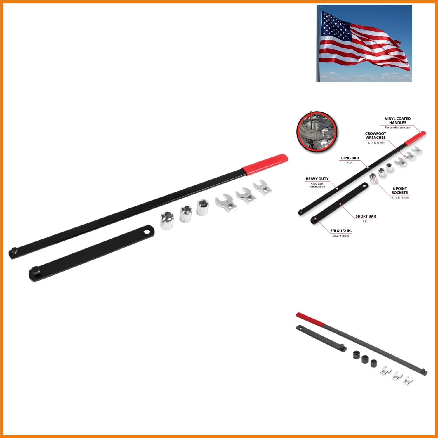 8 pc Long Handle Serpentine Belt Tool Kit for Spring-Loaded Idler Pulleys – I…