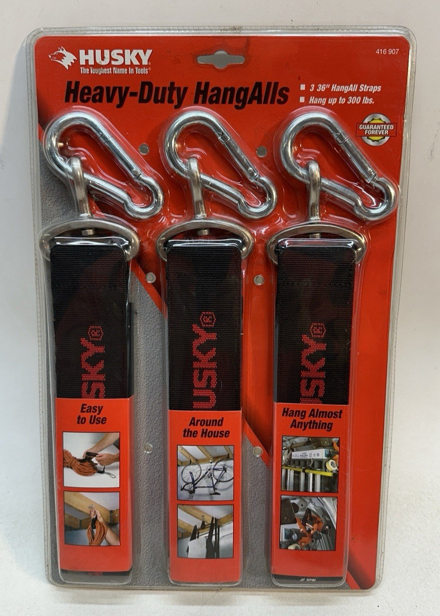 Husky 416907 Heavy Duty Hang-Alls 36 inch Straps 3 pack Up to 300 lbs
