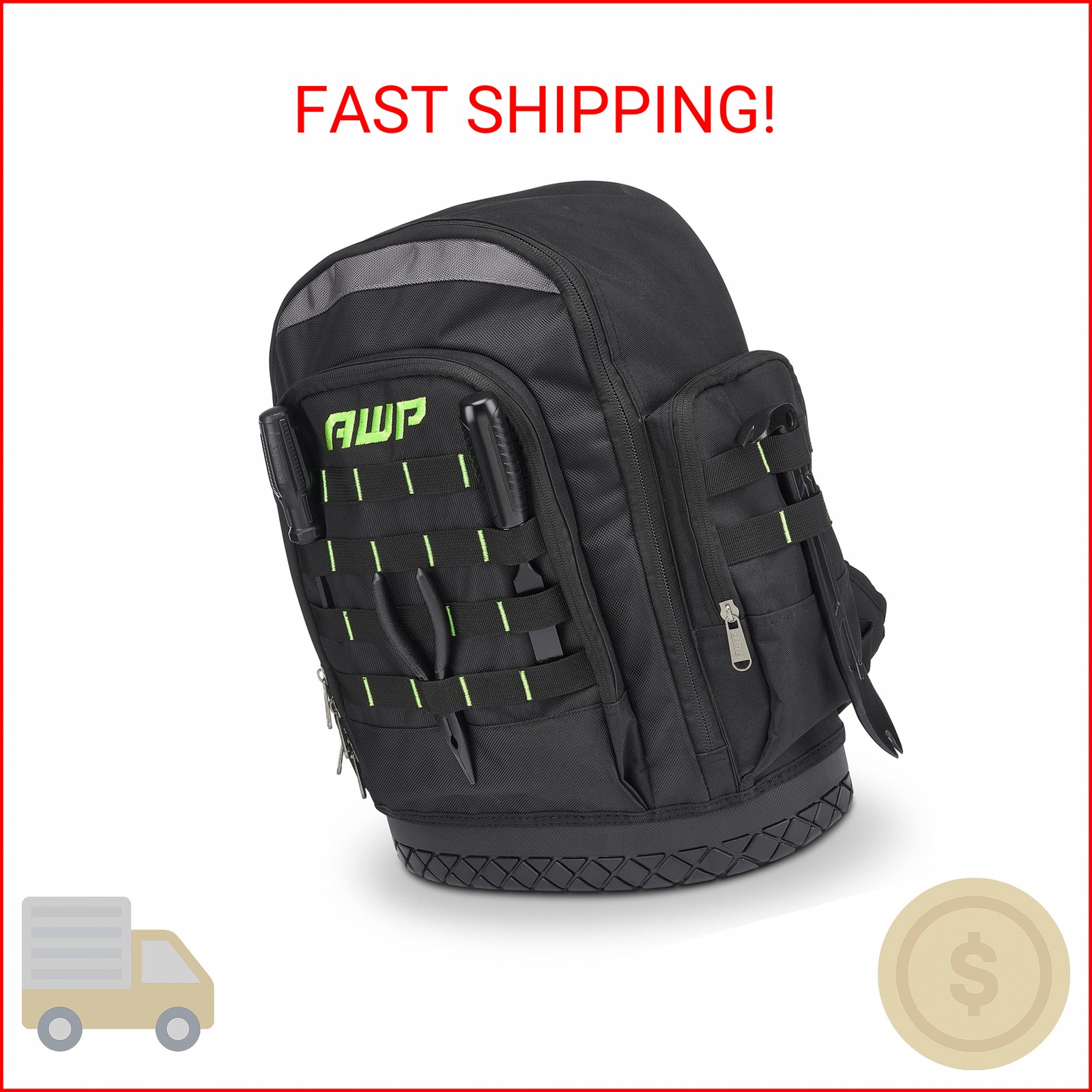 AWP Extreme Tool Backpack, Rugged Polyester Jobsite Backpack with Waterproof Mol