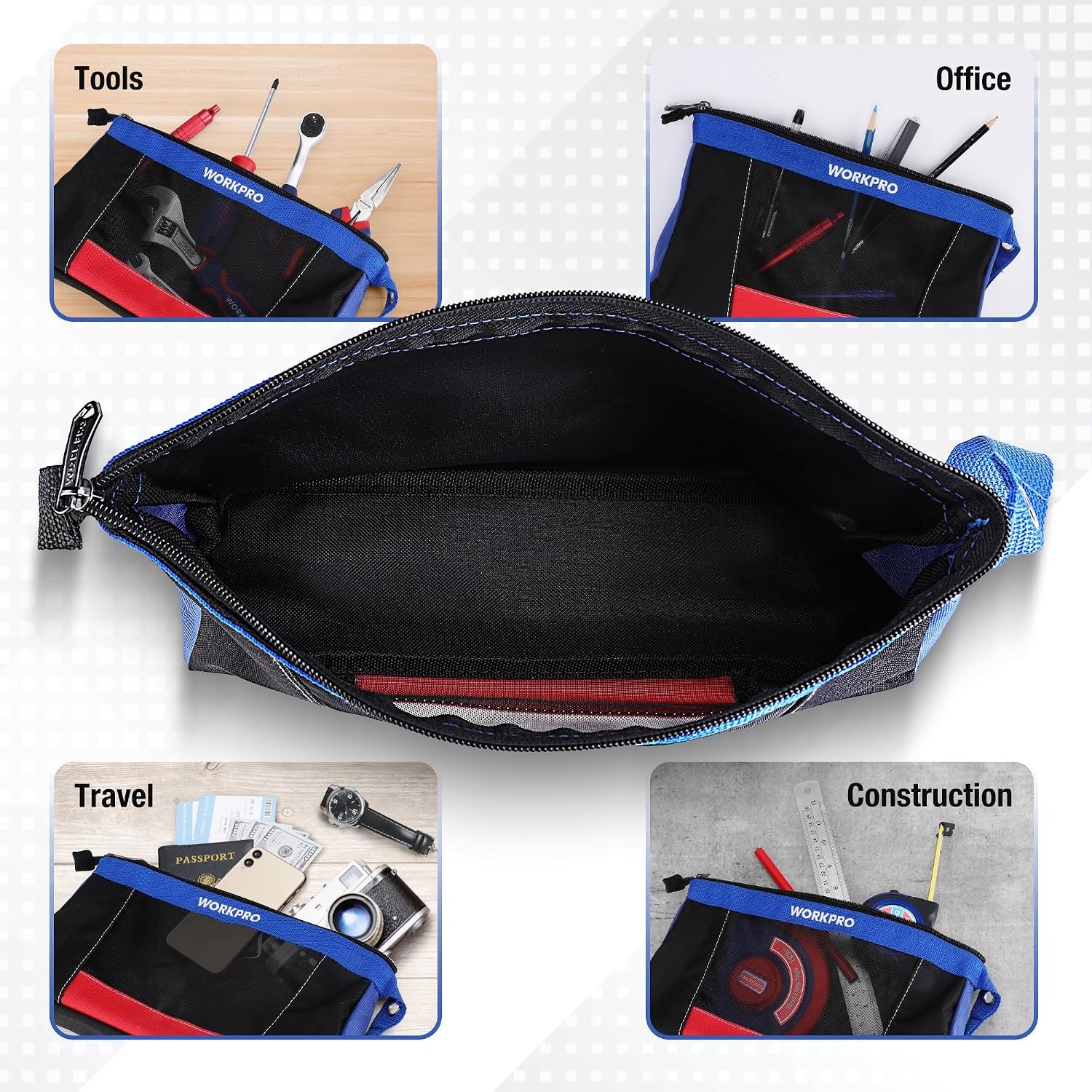 12 Inch Zipper Tool Bag Organizer Pouches 2 Pack Mesh Window Tool Storage Bag