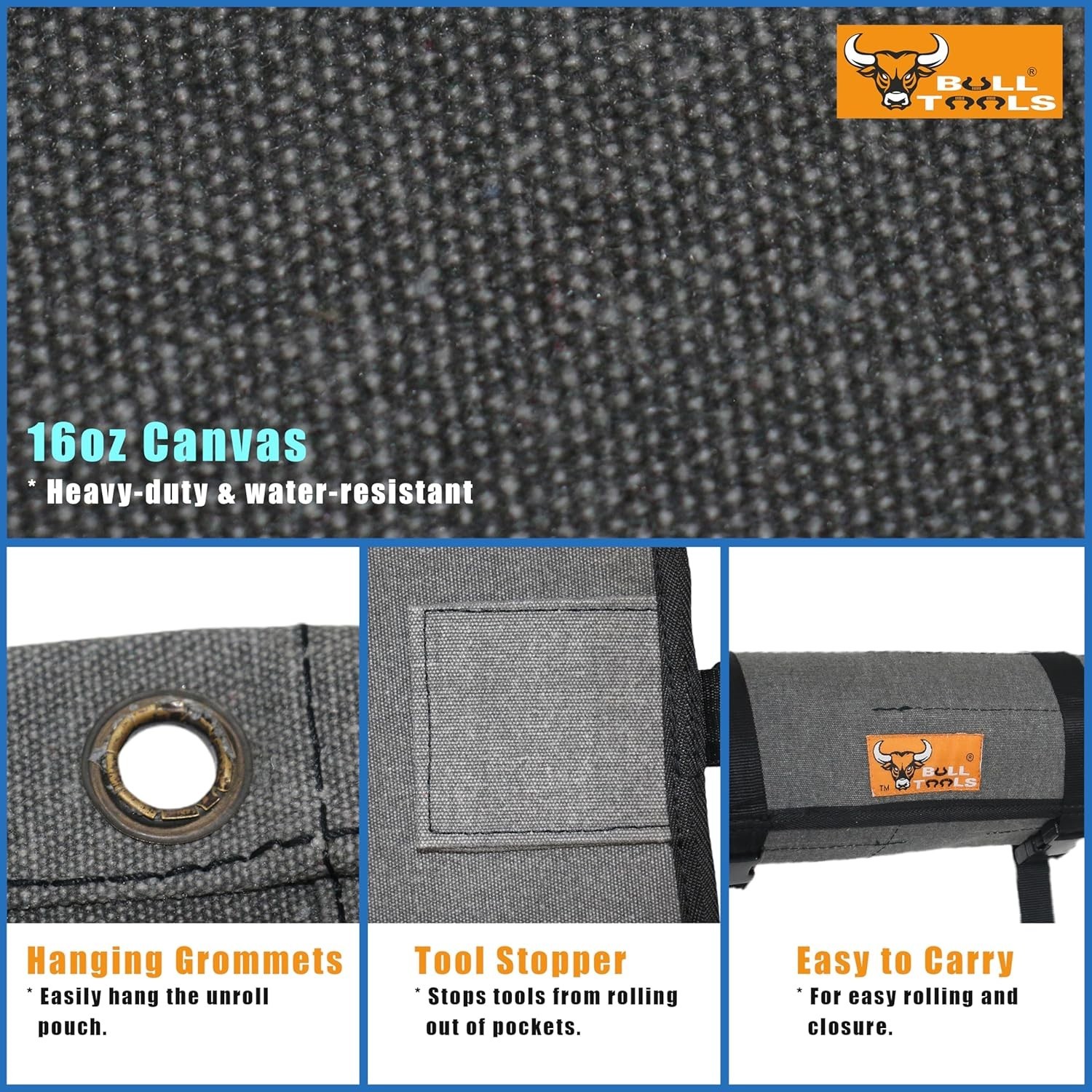 Heavy-Duty 26-Pocket Tool Roll Organizer in Sand Washed Grey – Durable Canvas
