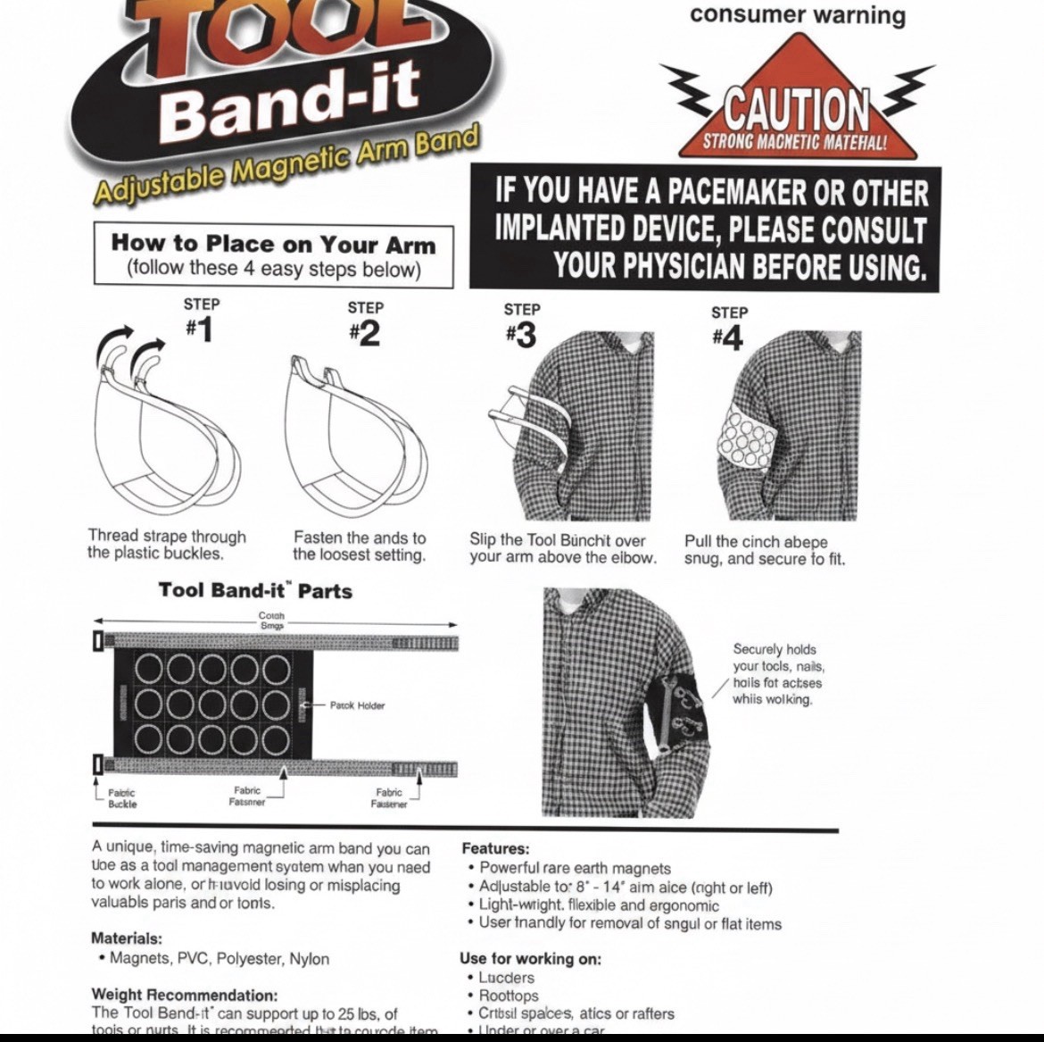 Tool Band-It Magnetic Armband for Holding Tools and Hardware Rare Earth Magnets