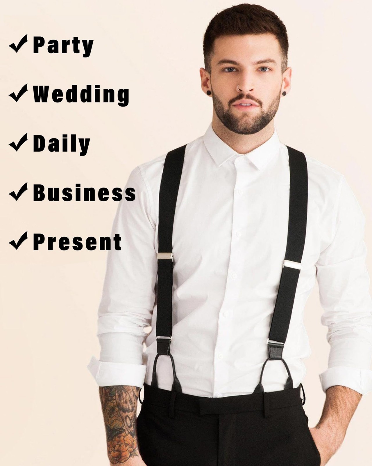Kajeer Mens Adjustable Button End Suspenders – Y-Back Elastic One Size, Black