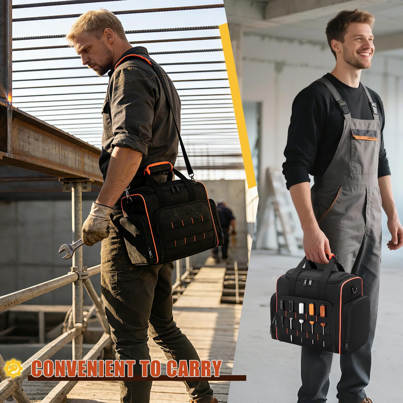 Tool Bag 3 Removable Cases 2 Layers Tote Hand Tools Black Red Binding Carrier