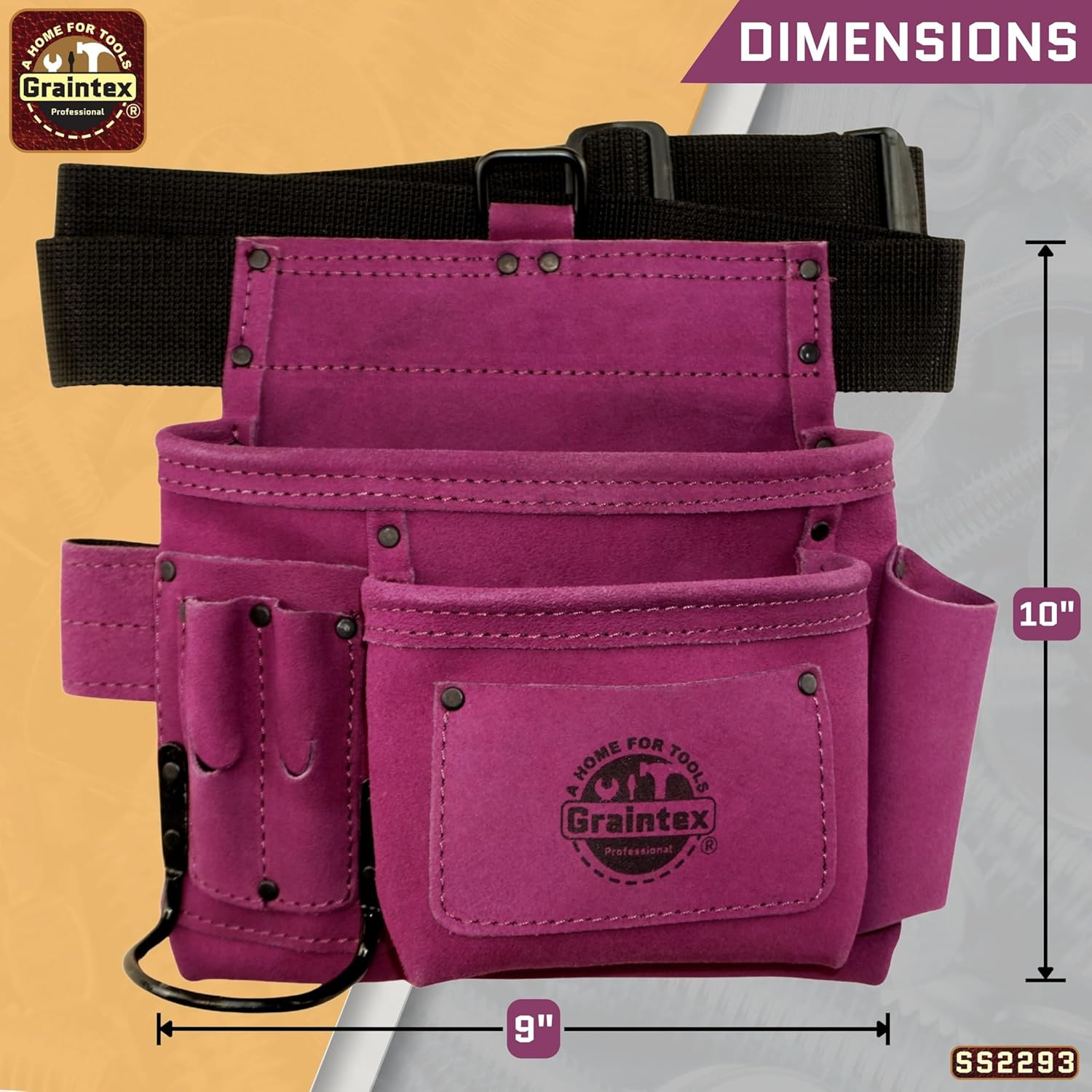 5 Pocket Suede Leather Tool Belt/Bag | Purple | Multipurpose Leather Tool Belt f