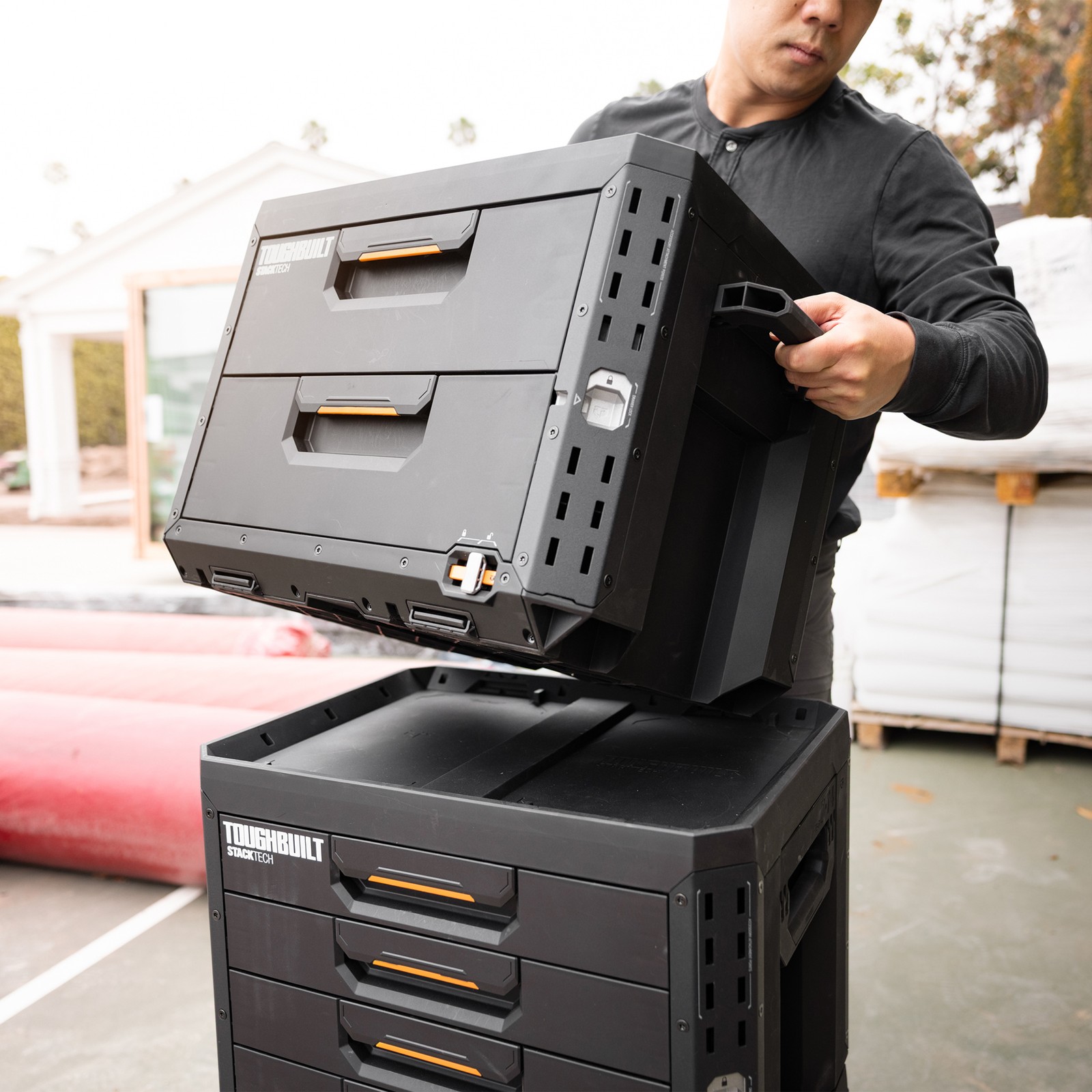 ToughBuilt StackTech 2-Drawer Locking Box, Plastic Storage Tool & Gear Organizer