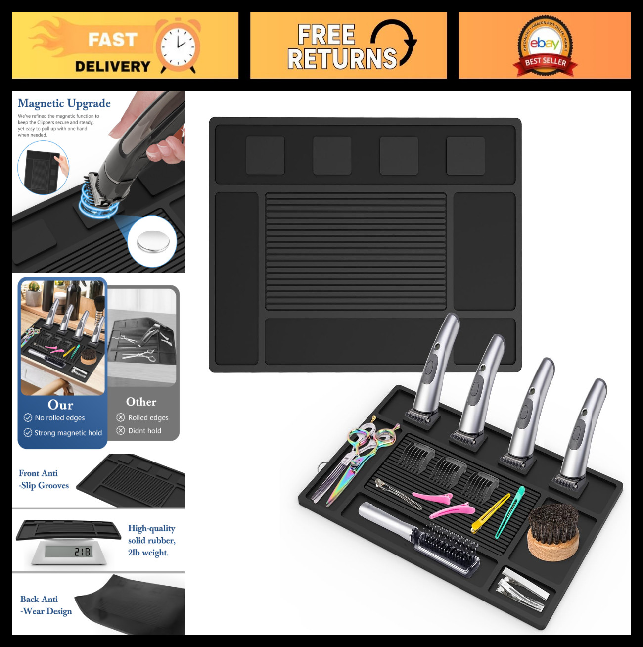 Magnetic Barber Mat for Clippers & Scissors – Non-Slip Silicone Organizer Pad