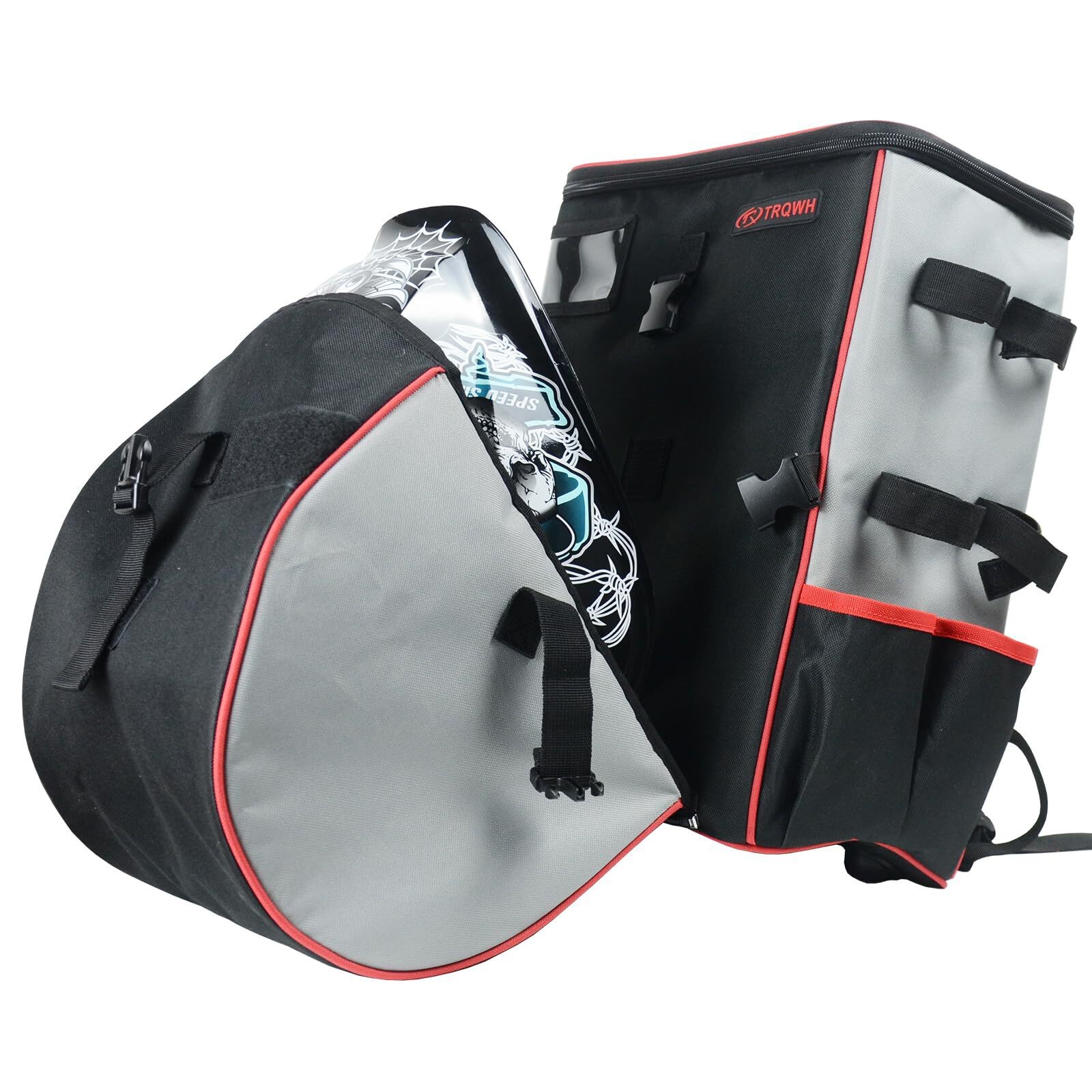 TRQWH Industrial Welding Gear Pack with Helmet Holder, 14 Compartments, Black
