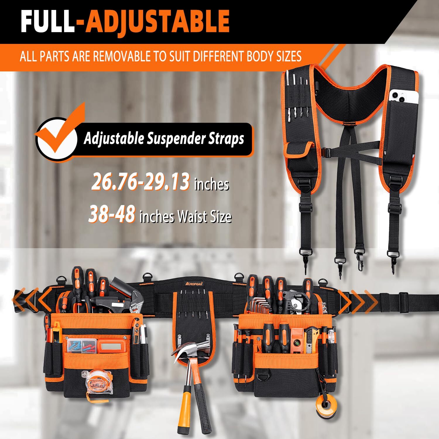 Tool Belt Suspenders For Men 33pocket Tool Belts For Men Detachable & Adjustable