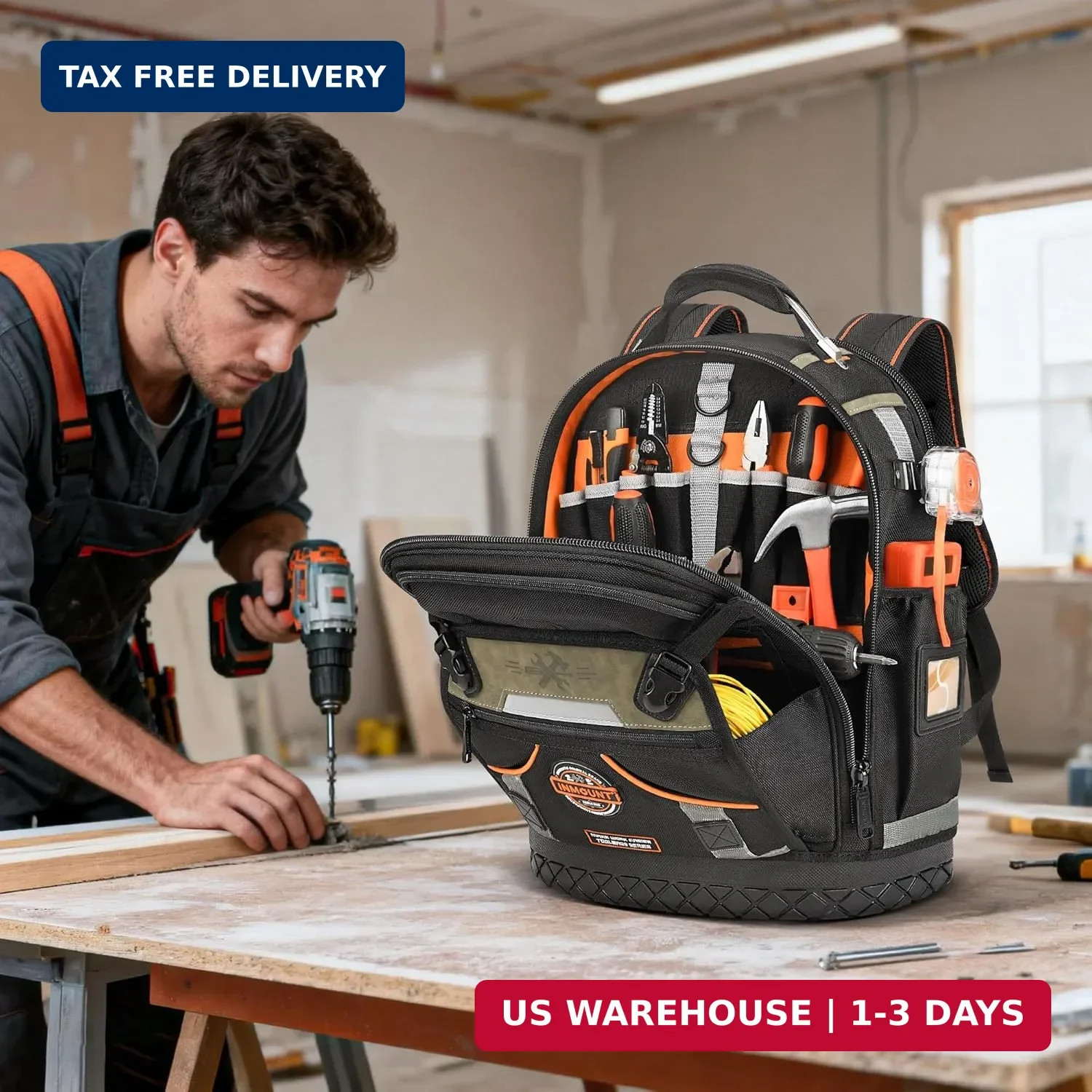 Tool Backpack Bag, HVAC Heavy Duty Construction Tools Backpack for Men, 1680D Pr