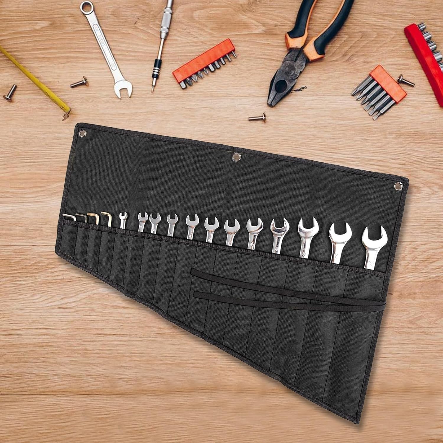 16 Pockets Wrench Roll Organizer Wrench Pouch Roll up with Water Proof Oxford Cl