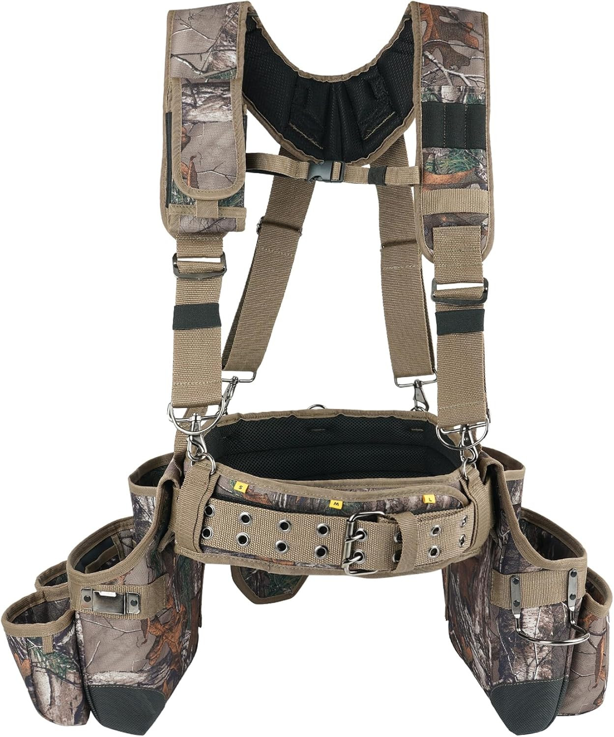 Camo Tool Belt with Suspenders, Heavy Duty Carpenter Tool Pouch