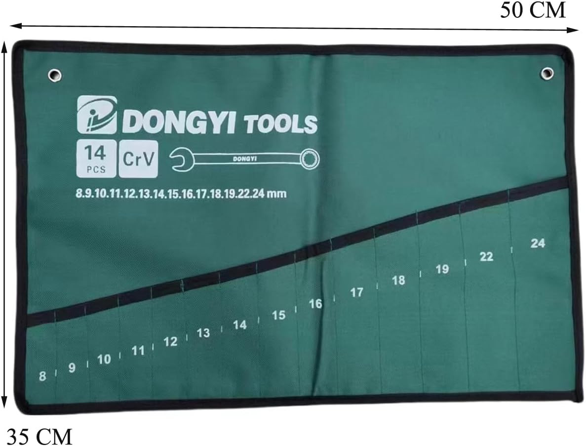 **2 Pack Wrench Roll Up Pouch 14 Pocket Canvas Tool Bag Organizer 8mm-24mm**