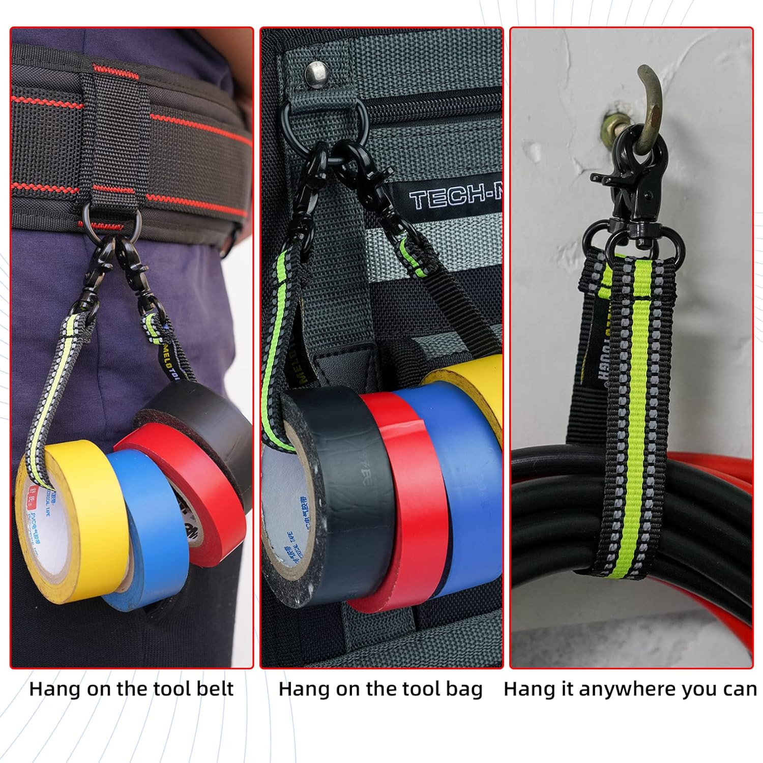 Tape Thong Electrical Tape Holder for Tool Belt, Tool Pouch & Bag (Lime)